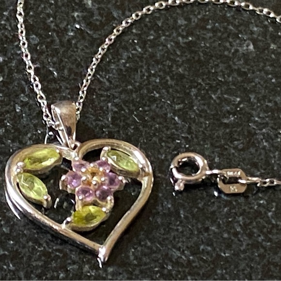 Sterling Silver Multi Gemstone Heart Necklace - Picture 4 of 7